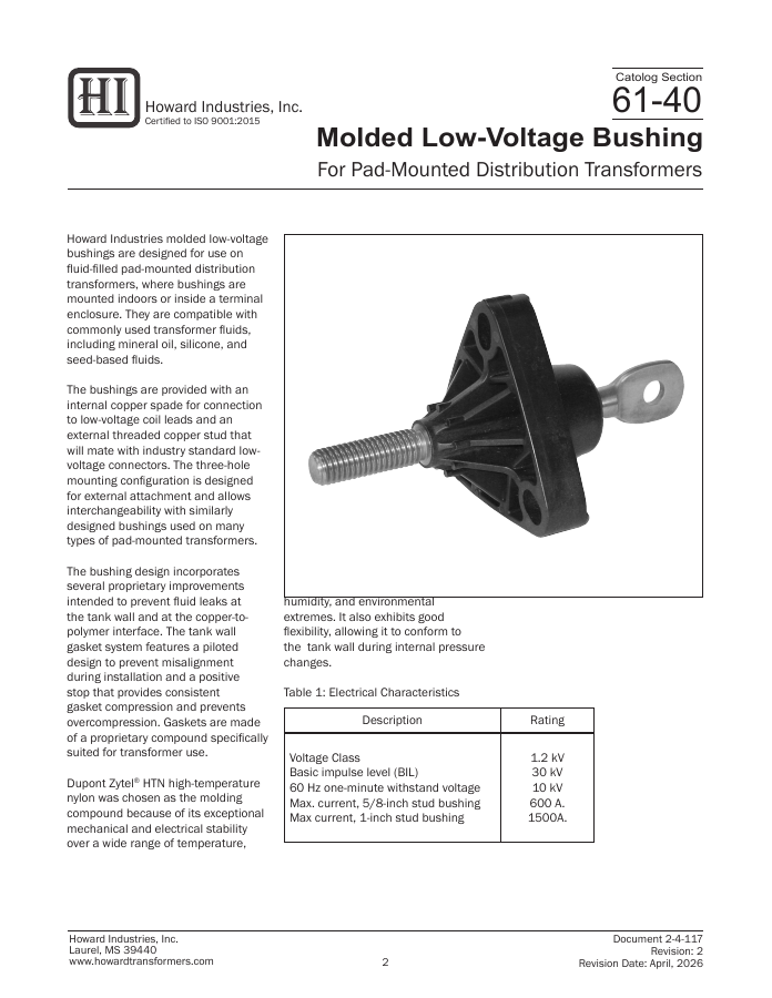 Howard Molded Low Voltage Bushings